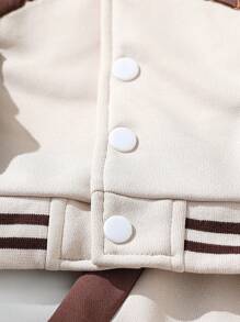 Conjunto de chaqueta de béisbol y pantalones de moda casual para bebé niño con bordado de letras y parches, adecuado para usar a diario en primavera, otoño e invierno, para paseos y viajes - Albaricoque - Ver 5