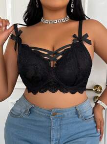 Seduluxe Serie sexy Lencería de encaje con lazo decorativo para tallas grandes, levanta