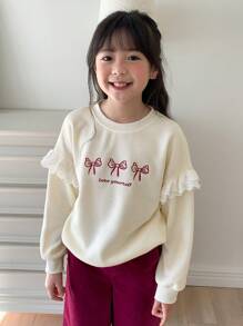 DAZY Sudadera de punto con cuello redondo y estampado para niña preadolescente, para otoño - Beis - Ver 2