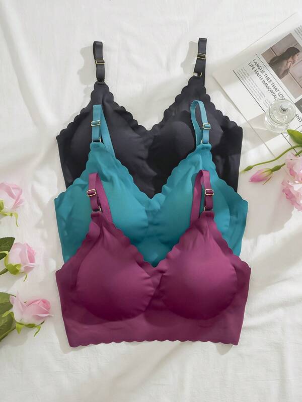 Shein Underwear&Sleepwear Basics 3 pièces Set soutien-gorge avec doublure à tasse détachable, bord ondulé sans couture, confortable