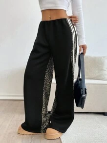 Chiquease Women's Leopard Print Patchwork Elastic Waist Pants Fall Cloth For Women - Multicolor - View 3