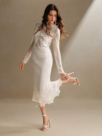 Anewsta Vestido elegante feminino com estampa floral e peplum de malha com manga comprida