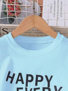 SHEIN 2件套女童字母图案短袖T恤和牛仔长裤套装 - 藍色 - 查看 4