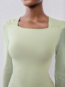 Chiquease 网眼针织松紧腰美人鱼下摆绿色连衣裙长款女装 - 綠色 - 查看 5