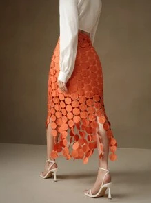 Anewsta Laser Cut Multi Circle Double Layered Skirt Maxi - Orange - View 6