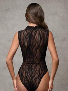 SHEIN BAE 纯黑色性感简约立领无袖修身透明蕾丝紧身衣，适合毕业派对、正式场合、鸡尾酒会、浪漫约会、秋冬分层、派对、夜总会、万圣节、圣诞节