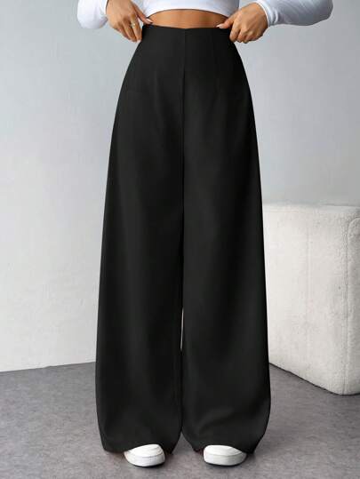 Firerie Women Minimalist Casual Fashion Back-To-School High Waist Textured Wide Leg Pants