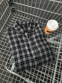 DAZY Blusa informal holgada de manga larga a cuadros para mujeres
