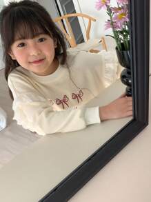 DAZY Sudadera de punto con cuello redondo y estampado para niña preadolescente, para otoño - Beis - Ver 7