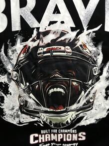 SHEIN 青少年男孩宽松图案印花圆领运动衫和抽绳裤 2 件套 - 黑色 - 查看 4