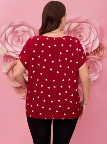 SHEIN LUNE Blouse romantique élégante à imprimé cœur grande taille. Romantique, décontractée, idéale pour la Saint-Valentin, les anniversaires, le Nouvel An, les sorties, le bureau et les occasions décontractées.