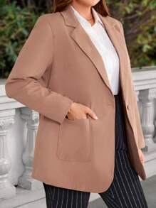 EMERY ROSE Plus Size Women Solid Color Blazer Jacket, Winter Clothes For Women