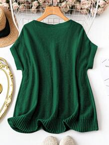 Rometta Plus Size V-Neck Batwing Sleeve Solid Color Casual Pullover Sweater Knit Pullover Fall Winter Autumn