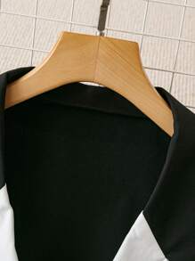 SHEIN Clasi 大码时尚通勤拼色拼接夹克和裤子套装