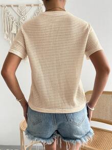 SHEIN Essnce 女士纯色圆领短袖 T 恤，简约休闲，适合日常穿着 - 杏色 - 查看 2