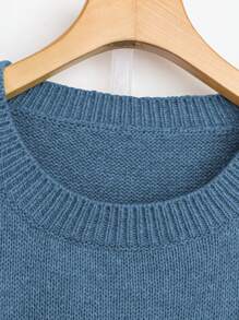 SHEIN LUNE Áo len chui đầu dài tay họa tiết cừu thêu nhiều màu cỡ lớn cho nữ - Màu xanh lam - Xem 3