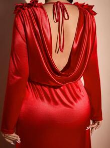 Allurite Plus Size Elegant & Sexy Solid Color Backless Dress For New Year Clothes Maxi Women Outfit Valentine Love/Lover Heart