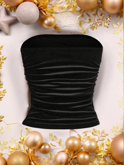 SHEIN EZwear 女士天鹅绒褶饰贴身抹胸