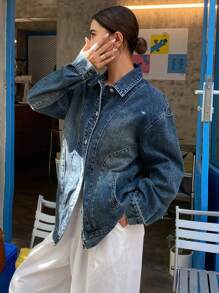 DAZY Women's Patchwork Denim Jacket - Medium Wash - View 7