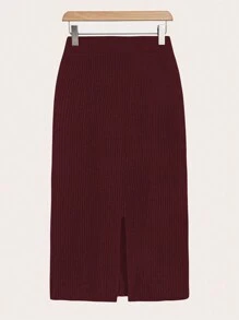 SHEIN LUNE 大码女式纯色圆领插肩袖长袖毛衣和针织裙休闲两件套，秋冬 - 棕色 - 查看 3