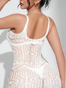 Swim SXY Women's Solid Color Hollow Out Strap Vacation Coverup Dress Summer - White - View 2