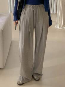 DAZY 女式松紧腰宽松休闲阔腿运动裤，运动休闲裤，四季女式慢跑裤 - 灰色 - 查看 5