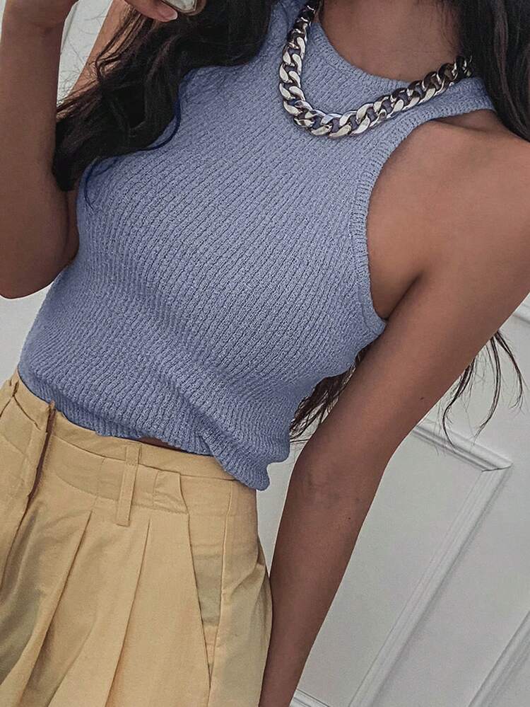 Women's Solid Color Knitted Vest Top, Simple And Fashionable Casual Everyday Wear