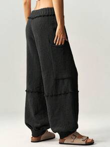 Bohemela Pantalones sueltos de cintura alta con cordón para mujer, pantalones de punto para vacaciones