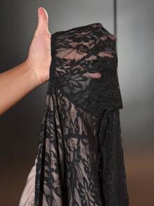Slaydiva Plus Size Women's Solid Color Long Sleeve Casual Off Shoulder Sexy Lace Bodysuit - Black - View 11