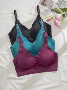 Snug Zone 3 pièces Set soutien-gorge avec doublure à tasse détachable, bord ondulé sans couture, confortable