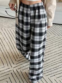 DAZY Plaid Thermal Lined Loose Pajama Bottoms Fall,Winter - Black - View 6