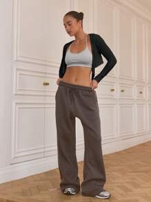 Musera Sport Blusa de manga larga con envolvente cruzado y lazo para mujer, ideal para Pilates, Yoga, Pádel, Tenis, Pickleball, Gimnasio y Fitness - Negro - Ver 4