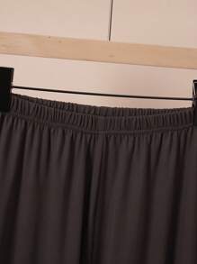 SHEIN 青少年男孩灰色字母印花胸前休闲长袖长裤套装，日常穿着的家居服 - 灰色 - 查看 4