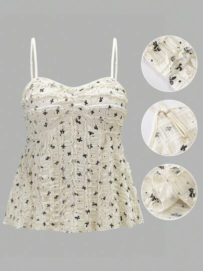 EMERY ROSE 大码女式休闲随机蝴蝶结印花吊带背心女式上衣，适合夏季