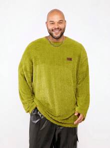 Manfinity VCAY 大码男式绿色宽松针织人造丝混纺圆领长袖 T 恤