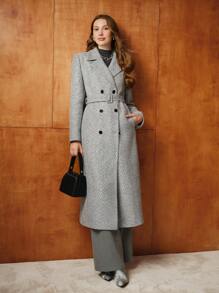 MOTF PREMIUM DOUBLE BREASTED LAPEL COLLAR COAT - Black and White - View 2