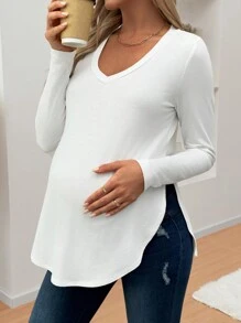 SHEIN Maternity Long Loose Casual Maternity T-Shirt For Pregnant Women - White - View 3