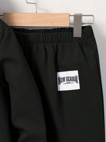 SHEIN 2 件儿童蓝色夹克和棕色保暖毛绒内裤针织两件套，适合通勤、上学、日常休闲、度假、运动、冬季和新年外出 - 黑色 - 查看 6