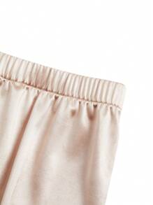 SHEIN Unity Plus Size Sexy Elastic High Waist Solid Satin Twist Slit Maxi Dress - Beige - View 7