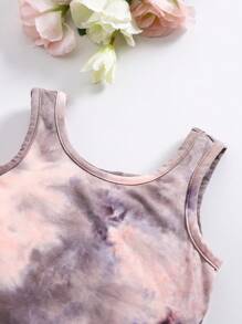 SHEIN 3 件套 Babygirl 休闲扎染针织长开衫、背心和松紧腰长裤 - 彩色 - 查看 4