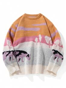 Chillumni Men's Round Neck Long Sleeve Patterned Minimalist Sweater, Casual Everyday Wear - Multicolor - View 8