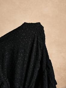 Poéselle Vestido negro, vestido de pastel, mangas abultadas, vestido de manga larga, ropa de primavera y verano, Día de San Valentín, vestido casual de estilo pastel con mangas de farol y cuello en V para mujer, moda minimalista, adecuado para uso diario, salir a la calle, vacaciones y otras ocasiones