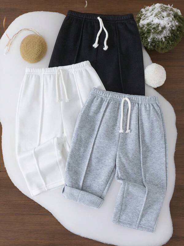 3pcs Baby Boy Solid Color Knitted Soft Elastic Waist Flared Pants Set