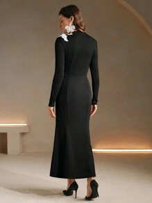 Anewsta 秋冬蕾丝刺绣花卉装饰长裙超长女装