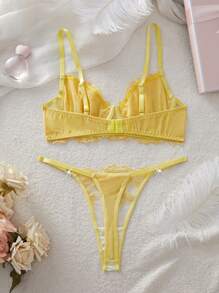 2pcs Retro-Style Blue Women Sexy Lingerie Set