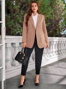 EMERY ROSE Plus Size Women Solid Color Blazer Jacket, Winter Clothes For Women