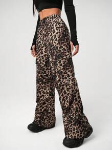 SHEIN Quần nỉ xếp ly cạp chun họa tiết da báo cho bé gái tuổi teen - màu nâu - Xem 6