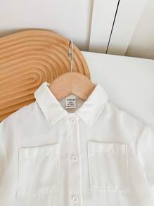 SHEIN LMoss Kids Cute Baby Girls White Short Sleeve Shirt, Versatile For Summer - White - View 6