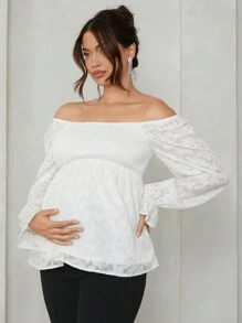 MaterniChic 情人节露肩衬衫，秋季孕妇衬衫 - 白色 - 查看 3