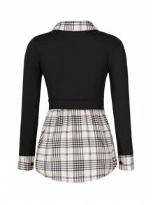 SHEIN Clasi Plaid Print Contrast Collar 2 In 1 Tee
